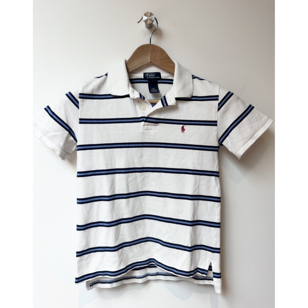 Boys Polo Ralph Lauren Performance Polo - White &‎ Navy Striped Size S (8)